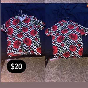 “ Checkered Roses “ Button Down shirt